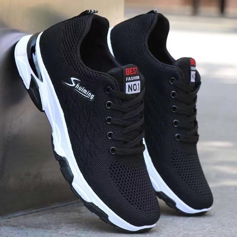 Spring and Summer New Men's Casual Shoes Comfortable Soft-soled Fly-woven Sports Shoes Lace-up Running Shoes Single Shoes