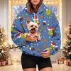 Damen Weihnachts-Print Kapuzenpullover mit Haustier-Tasche, Lässiger Feiertags-Pullover