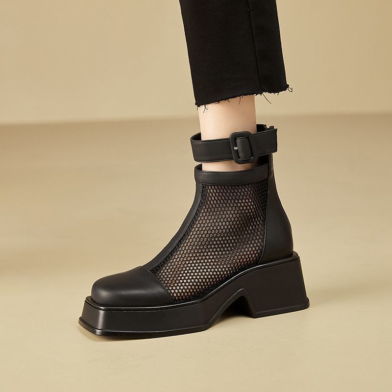 

Fashion Mesh hollowed out cool boots for women in the summer of 2025 new thick soled shoes with thick heels 40 чёрный