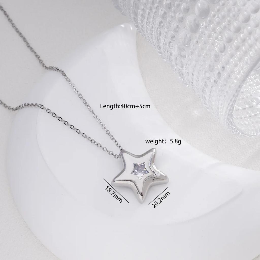 Simple Zircon Heart Star Water Drop Pendant Necklaces for Women Girls Fashion Accessories Stainless Steel Chain Jewelry Gifts