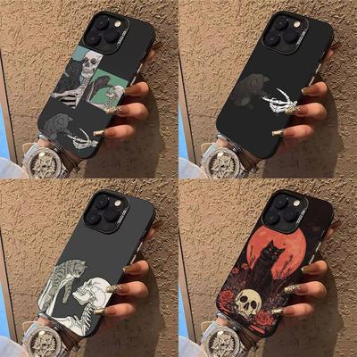 Coque de téléphone Peinte Chat Squelette Coque de téléphone Pour iPhone 14 16 15 11 12 13 Pro Max Mini Plus Coque antichoc