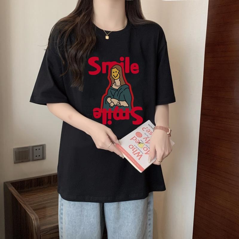 GMXIA Sommer Vintage Damen T-Shirt mit Aufdruck Reine Baumwolle Kurzarm T-Shirt Damen Ins Mode Locker Lässig mit Damenoberteil