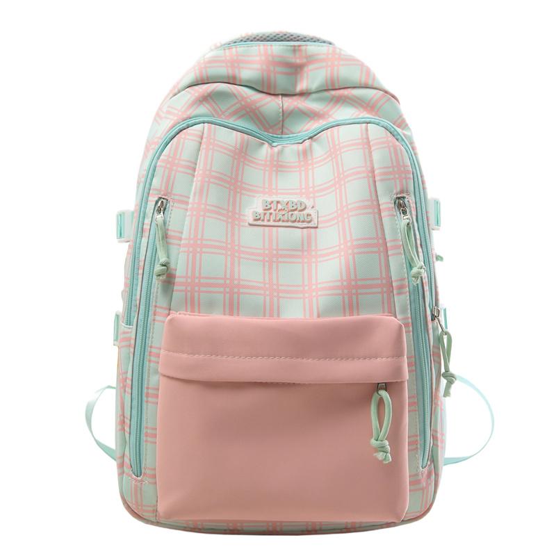 Trendy Plaid Nylon Backpack – Stylish & Durable School Bag for Women, Men, and Teens