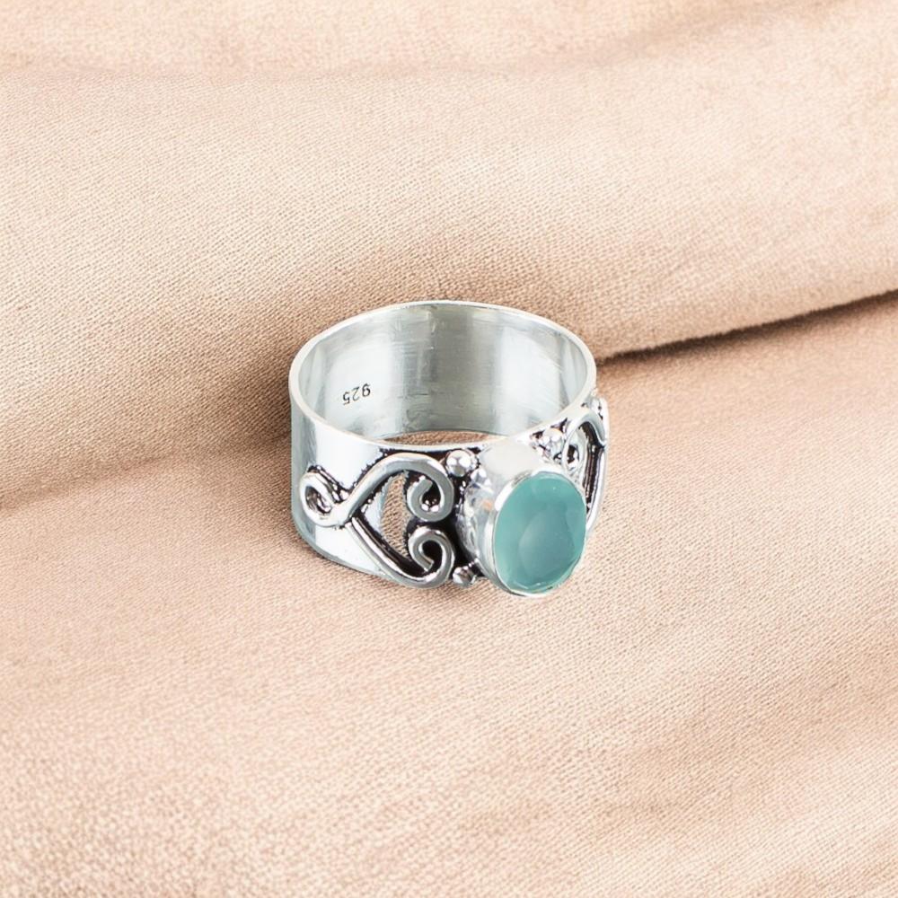 Aqua Chalcedony Gemstone 925 Sterling Silver Jewelry Handmade Ring Gift For Her RR-16-12