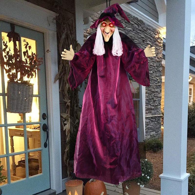 1pc Halloween Decoration Witch Voice Control Props Ghost Festival Haunted House Bar Toys Horror Toys Electric Luminous Hanging Ghost