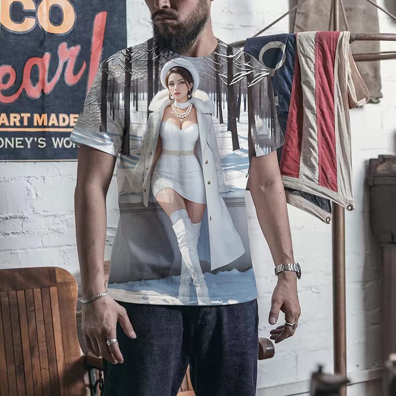 Модная и популярная футболка Сексуальная девушка 3D принт Крутая летняя с коротким рукавом Уличный тренд Мужская футболка с круглым вырезом Большая футболка Топ 6XL