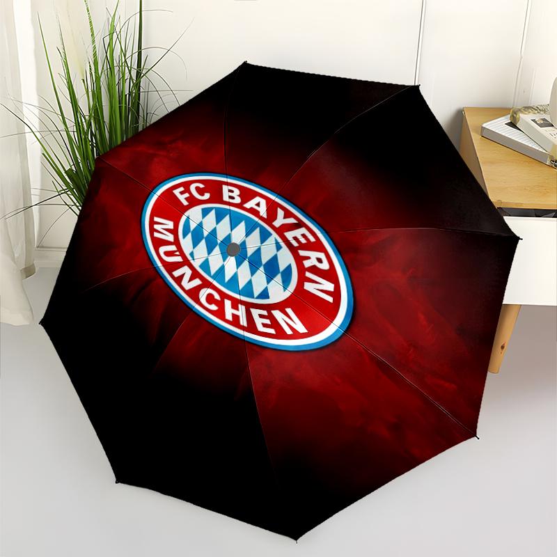 FC Bayern München Logo Print Automatic Umbrella, 8 Rib Iron Frame, Plastic Handle, Suitable for Outdoor Travel &Daily , Ideal Gift