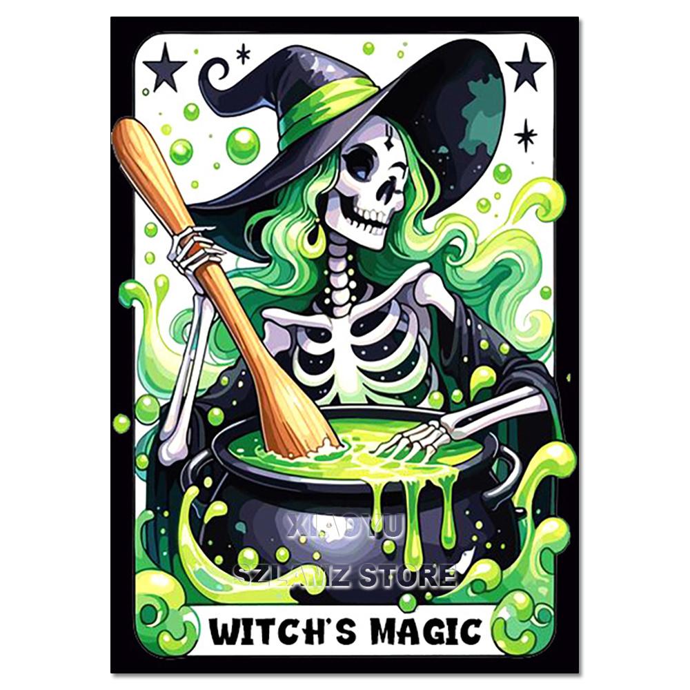 DIY Diamond Embroidery Tarot Card Diamond Painting Cartoon Skeleton Cross Stitch Set Halloween Art Decoration Gift