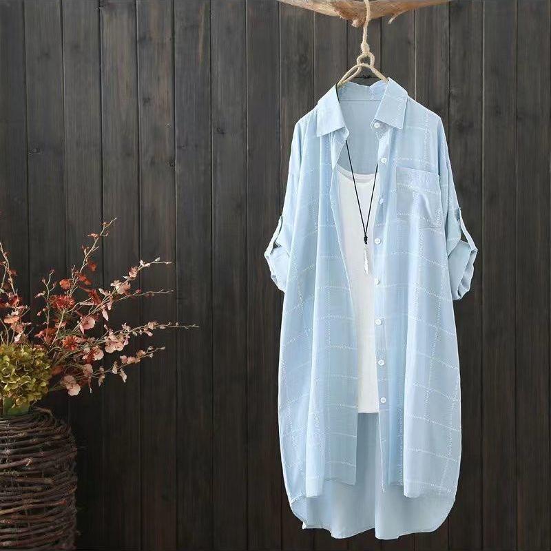 

Женский летний кардиган-жакет с клетчатым принтом для защиты от солнца 2025 XL синий