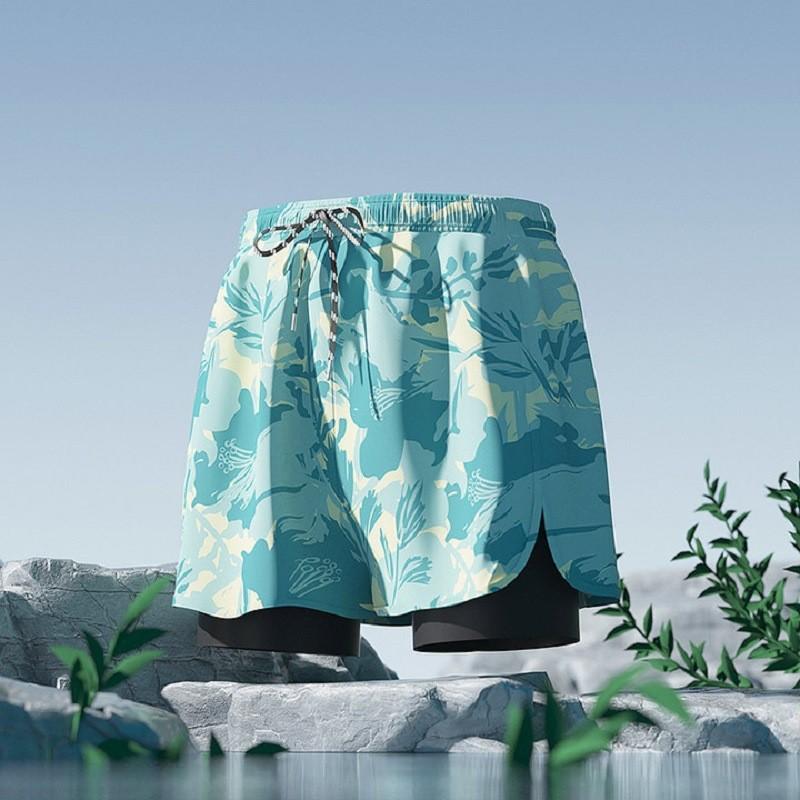 Mens Quick-Dry Swim Trunks With Inner Brief Support Loose Fit Athletic Board Shorts Swimming Beach Surfing