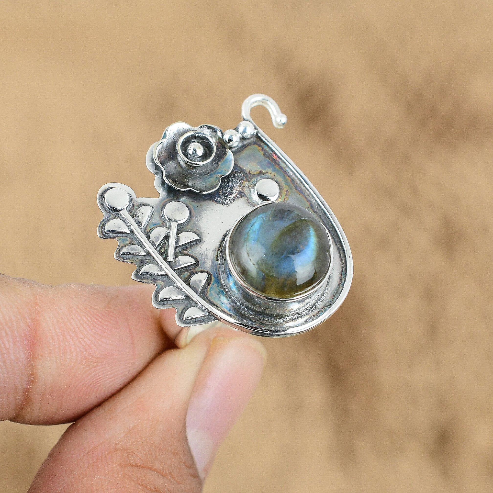 

Natural Labradorite 925 Sterling Silver Sister Multi Stone Flower Birthday Ring Yes