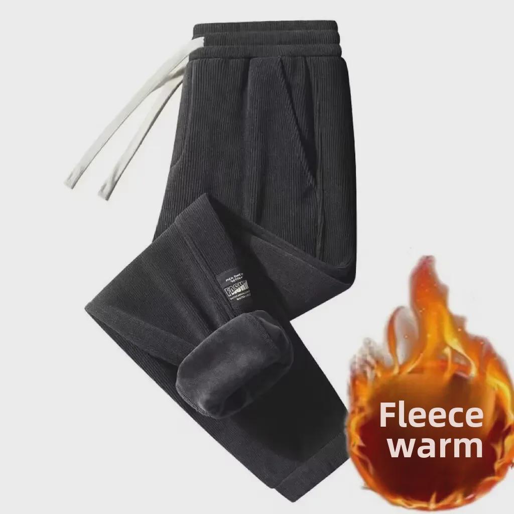 Men's Corduroy Plus Size Velvet-Lined Sweatpants - Warm, Loose, Cuffed, Versatile Fall/Winter Casual Wear for Students