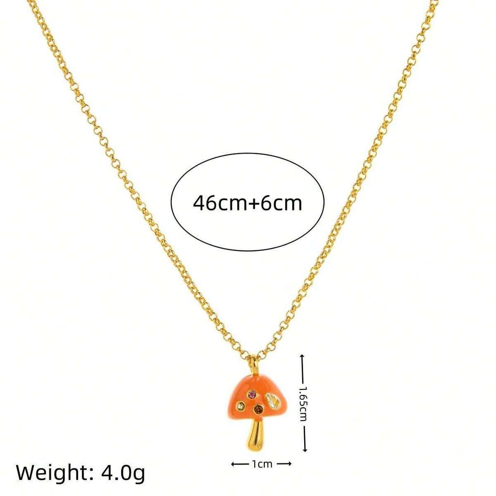 Stylish Women's Mushroom Pendant Necklace: Niche Design with Cute Clavicle Chain, 18K Gold-Plated Copper Lotus Seed Pod.