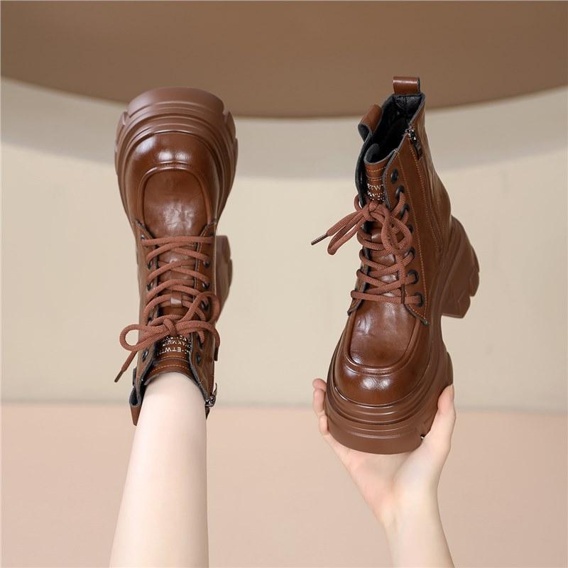 Inner CM leather Martin boots women's spring and autumn single boots thick-soled small short boots