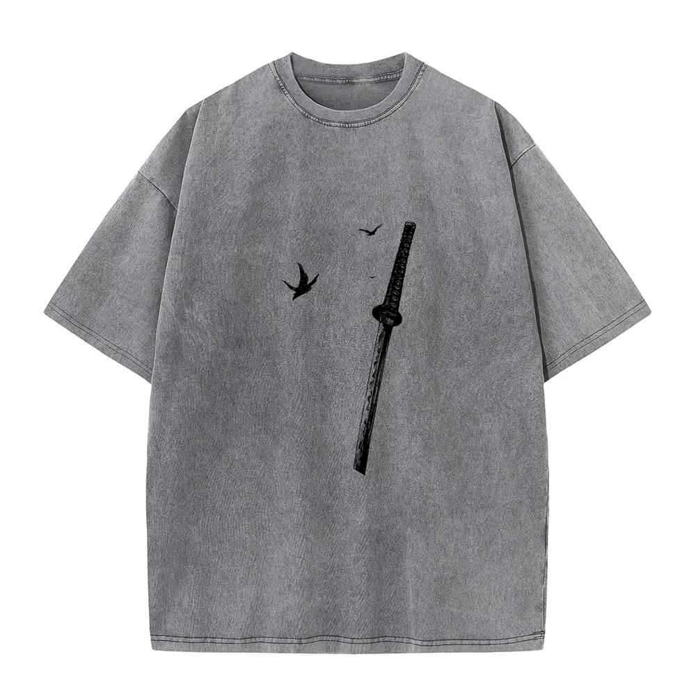 Summer Hot Sale Casual Washed TShirt Retro Distressed  Pure Cotton Short Sleeve Fashionable Print Everyday Commute Top M
