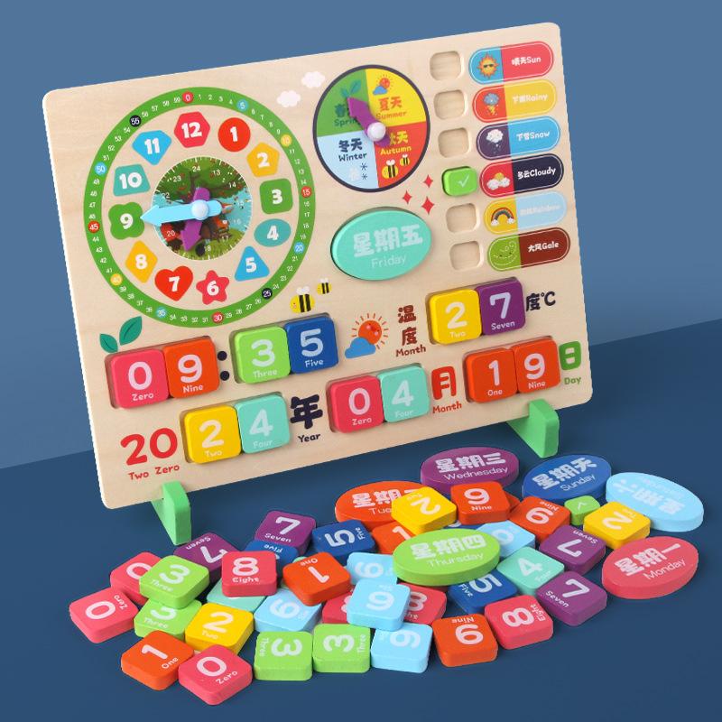 

Детский деревянный календарь-часы-пазл, многофункциональные часы для обучения времени, познавательный пазл, учебные пособия