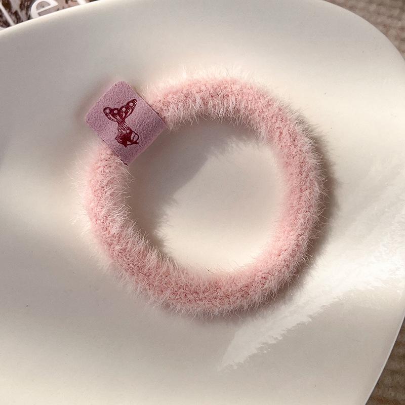 Autumn and Winter Plush Maillard Color Hair Rope Girl All-match Marine Belt Head Rope High Elasticity Basic Rubber Band Hair Ring