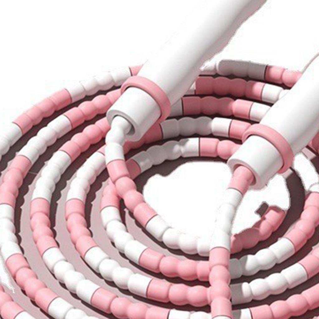 Segmented Jumping Rope Adjustable Untangled Beaded Flexible PP Plastic Jumping Rope for Kids Pink