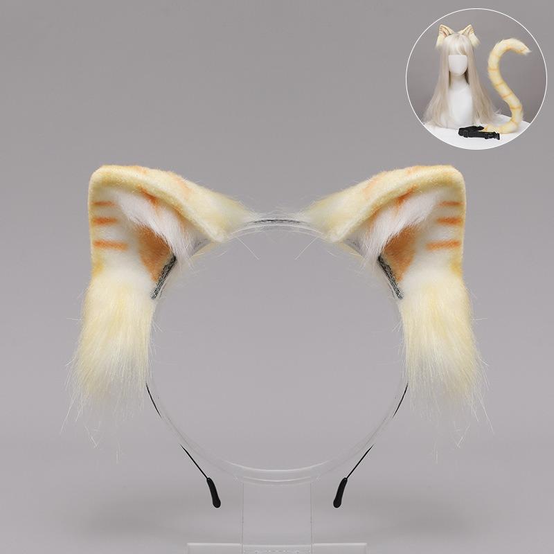 Three Flowers Orange Cat Ears Animal Ears Headband Handmade Plush Lolita Cat Ears Kc Comic Show Cat Lady Cos Cat Tail Set
