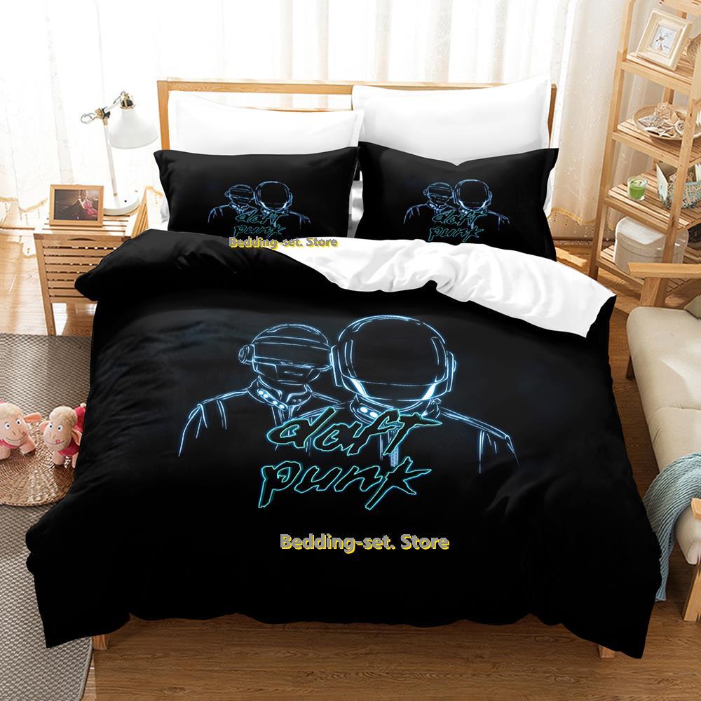 New Hip Hop Daft Punk Bedding Set Cartoon Anime Three-piece Set Adult Kid Bedroom Duvetcover Sets 3D Kawaii Roupa De Cama Casal
