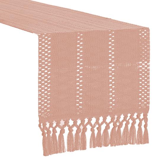 Boho Knitted Table Runner Handmade Rustic Table Runner with Tassels Cotton Linen Farmhouse Table Runner for Dining Table Sideboard Dresser Decor