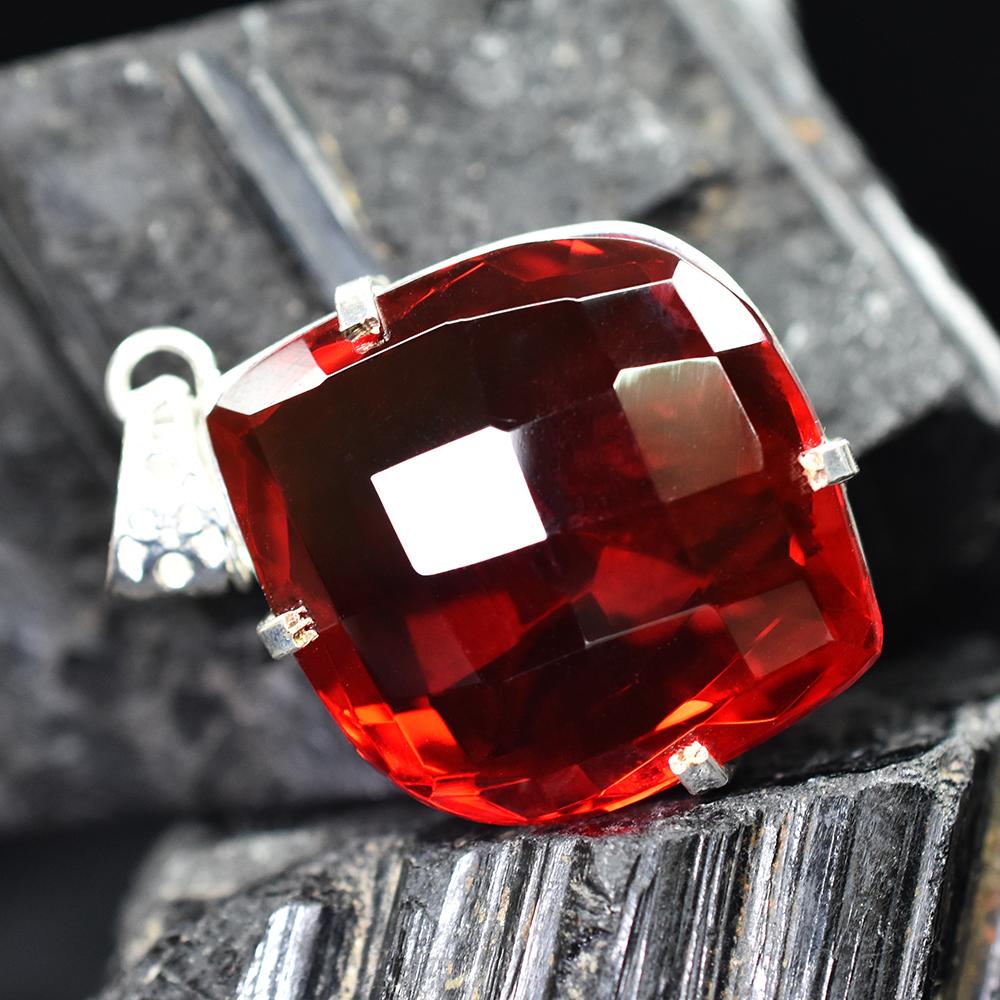 Topacio Rojo Natural 96 Quilates Corte Fantasía Certificado Colgante de Plata de Ley 925 Piedra Preciosa