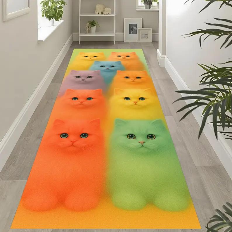 Witch Lives Here Runner Rug Halloween Hallway Carpet with Cat Broom and Moon Witchcore Spooky Welcome Mat for Home Decoration