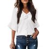 Women's V Neck Ruffle Trim Blouse Half Bell Sleeve Loose Fit Casual Summer Top