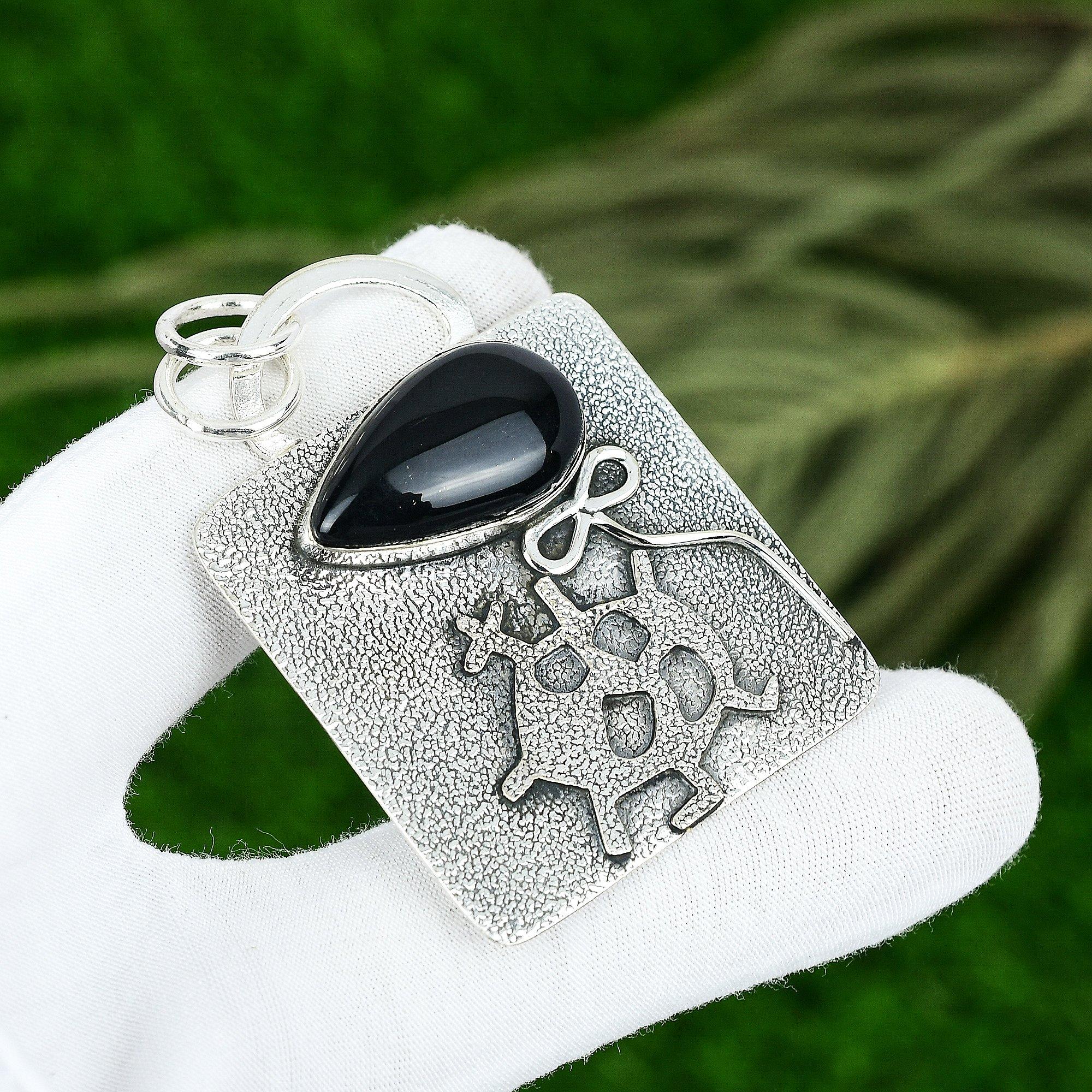 

Natural Black Onyx Gemstone Indian Jewelry 925 Sterling Silver Pendant For Girls