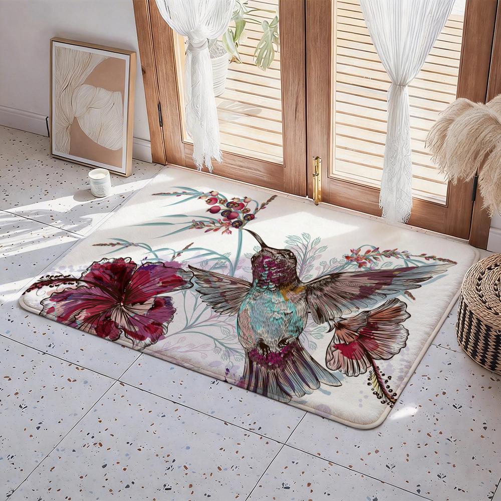 Animal H Hummingbird Floor Mat Eco  Flannel Doormat Non Slip Odorless Indoor Floor Rug Soft Short Plush Home Mat