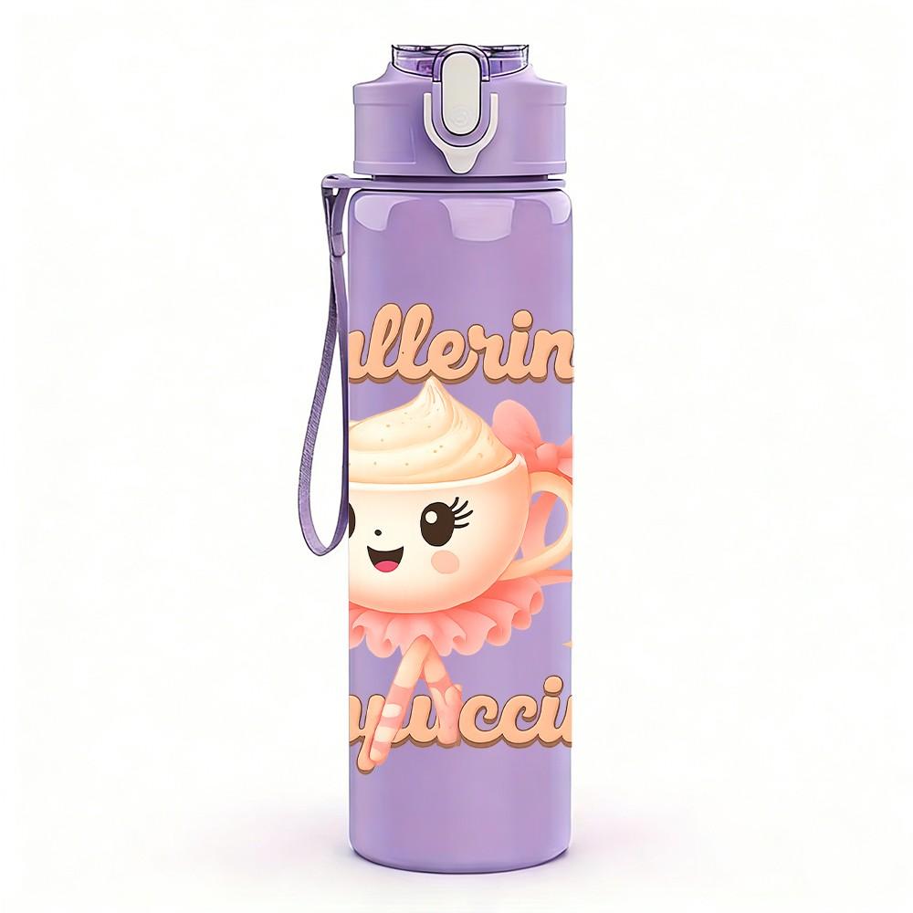 1PC Ballerina Cappuccino Cartoon 750ml Color Plastic Sports Water Bottle Leakproof Flip Straw Lid Suitable for Sports Office Home Use