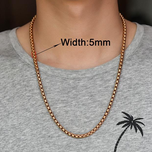 2/3/4/5mm Men's Box Chain Stainless Steel Necklace Choker for Women Copper/Gold/Black/Rose Gold Color 14 - 40 Inch Metal Jewelry