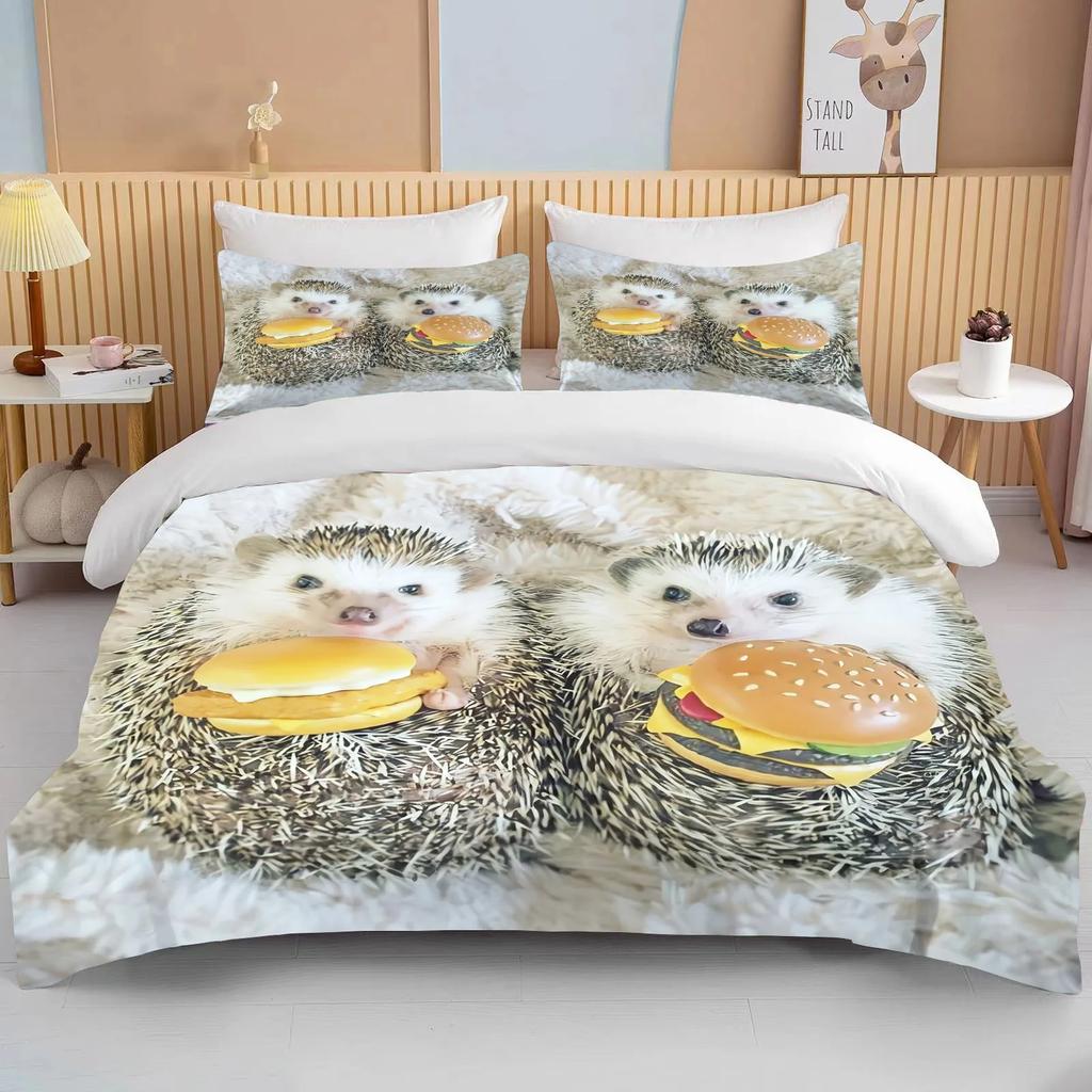 Animal Cute Hedgehog Bedding Set Queen Cute Clothes Comforter/Duvet Covers And Pillowcase For Adults Kids Quilt Cover