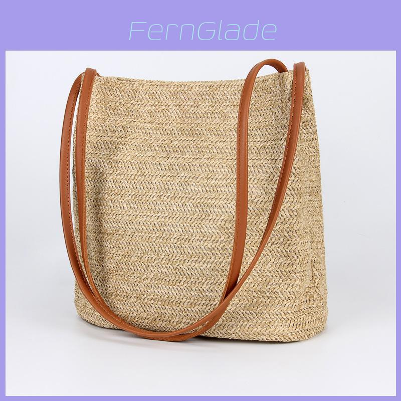 Straw Bucket Bag For Women With Magnetic Closure And Inner Pockets Ideal For Daily Use
