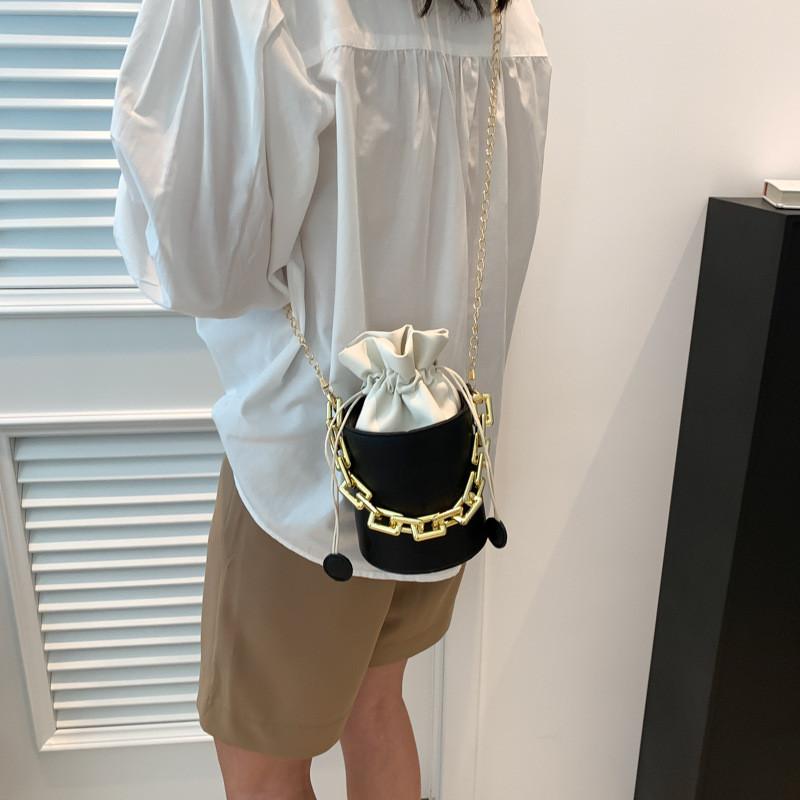 Chic Casual Womens Bucket Bag Stylish Chain Strap Shoulder Bag Versatile Color Options
