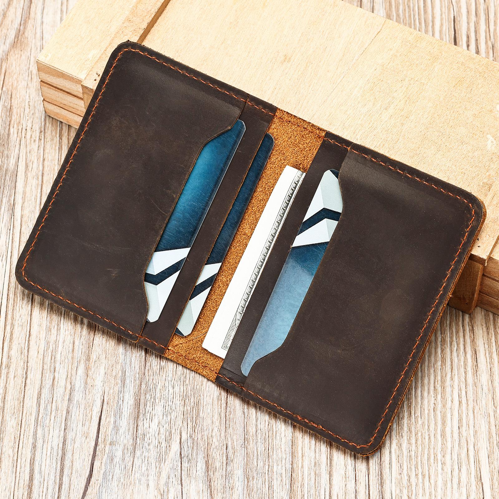 

Мужской кошелек из натуральной кожи Crazy Horse, ретро-сумка, кошелек, прочный и простой кардхолдер One Size темный кофе