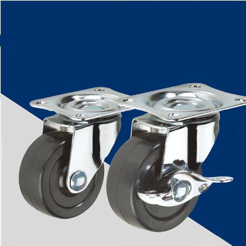 3-inch Metal Threaded Silent Rubber Swivel Casters with Brake