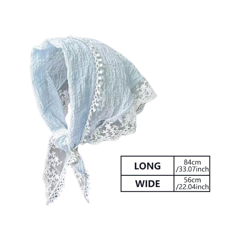 Triangular Head Scarf French Hair Bandana Tie Knotted Headscarf Vintage Headband Floral Lace Head Kerchief for Women