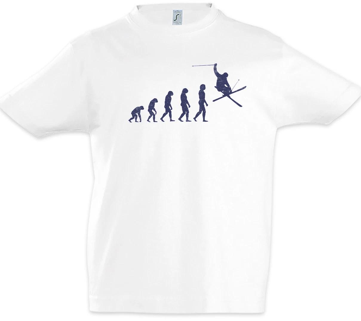 Skier Evolution Boys T-Shirt Fun Human Coach Downhill Snowboarder Darwin 150