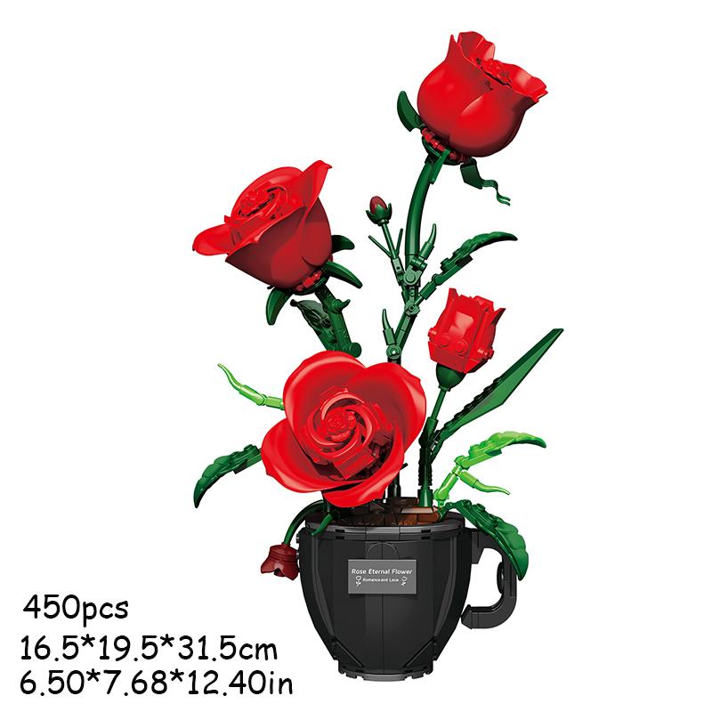 Creative Flower Set with Coffee Cup Vase Building Block DIY Daisy Collection Home Decor Sets For Valentines Christmas Day Gifts