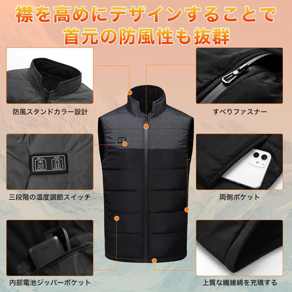 YORIYOI Electric Heated Vest Heating Front and Back Independent Temperature Made with Fiber 3 Temperature Warm for Men and Ideal for Cold Weather and