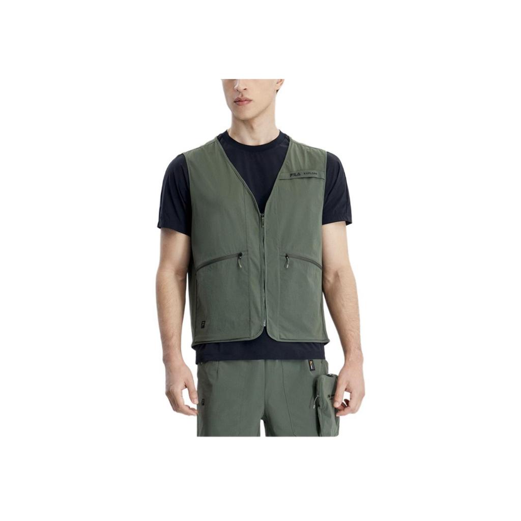 Fila Solid Color V-Neck Woven Vest Men Vests Green A11M327705F-DG