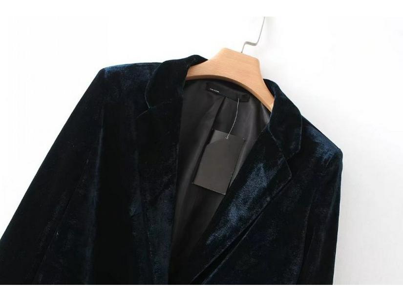 Autumn/Winter Dark Green Velvet One-Button Blazer for Women