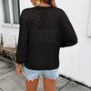 Women's Color Round Neck Openwork 3/4 Sleeve Knit Top for Beach and Casual Wear