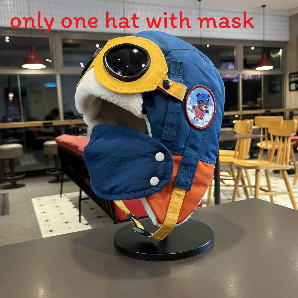 

Childrens Aviator Cap With Windproof Fleece Material And Earmuffs For Winter Outdoor Use синий