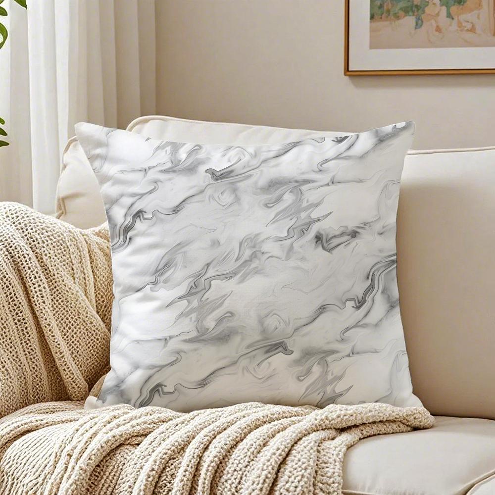 Grey White Abstract Marble Texture Ink Pillow Case Double-Sided Plush Sofa Cushion Covers Organic Breathable Invisible Zipper