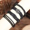 Men's Retro Tree of Life Cowhide Bracelet: Woven, Multi-layered Wood Bead with Punk Style