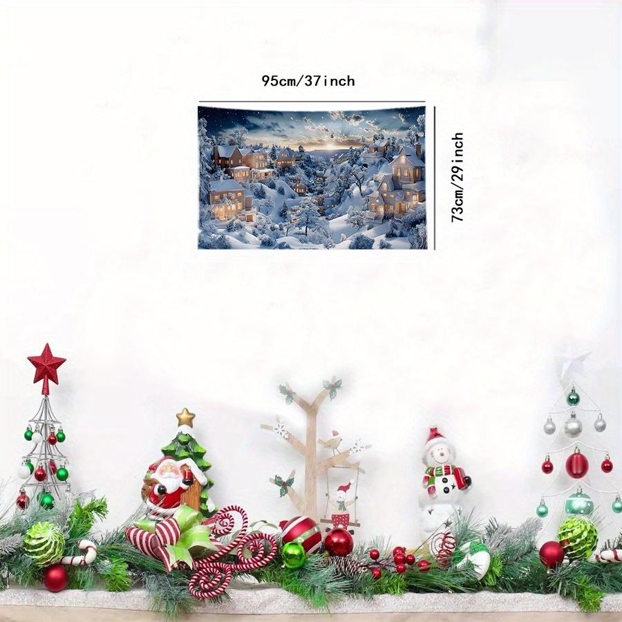 A Christmas Landscape Polyester Tapestry, a Festive Wall Decoration, Suitable for Home, Kitchen and Party Decoration