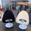 Jednobarevná čepice Letter Baby Beanie Cap Zimní teplá pletená čepice pro dívky Chlapci Vintage vyšívaná BOSTON Batole Dětská Háčkovaná čepice