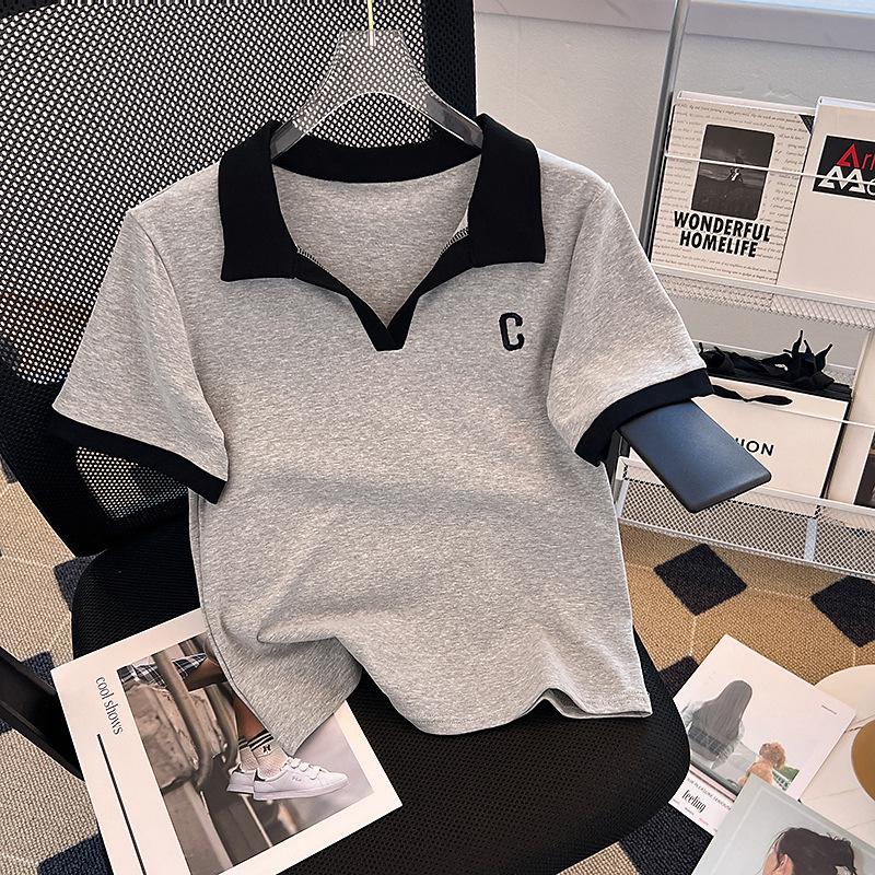 

Plus Size Women s Slimming V-Neck Polo T-Shirt with Straight Shoulders & Short Sleeves - Tummy-Covering Design for Summer 2025. M (for 40-48 kg)